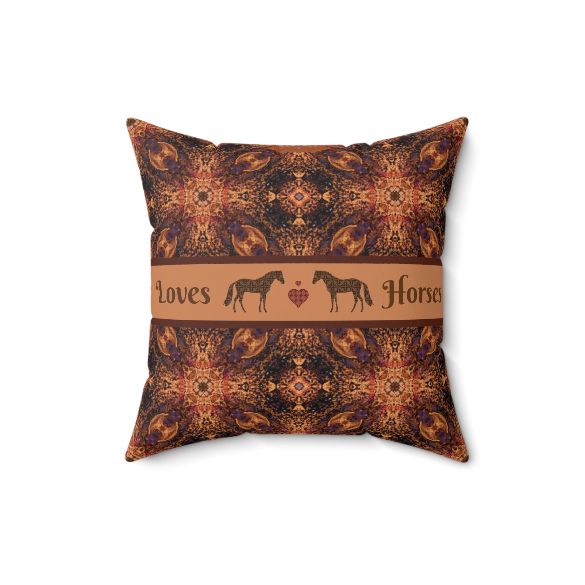 Loves Horses Faux Suede Square Pillow