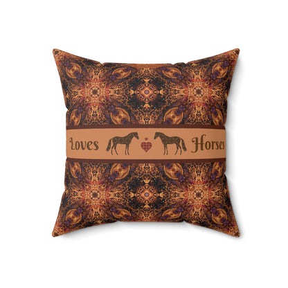 Loves Horses Faux Suede Square Pillow