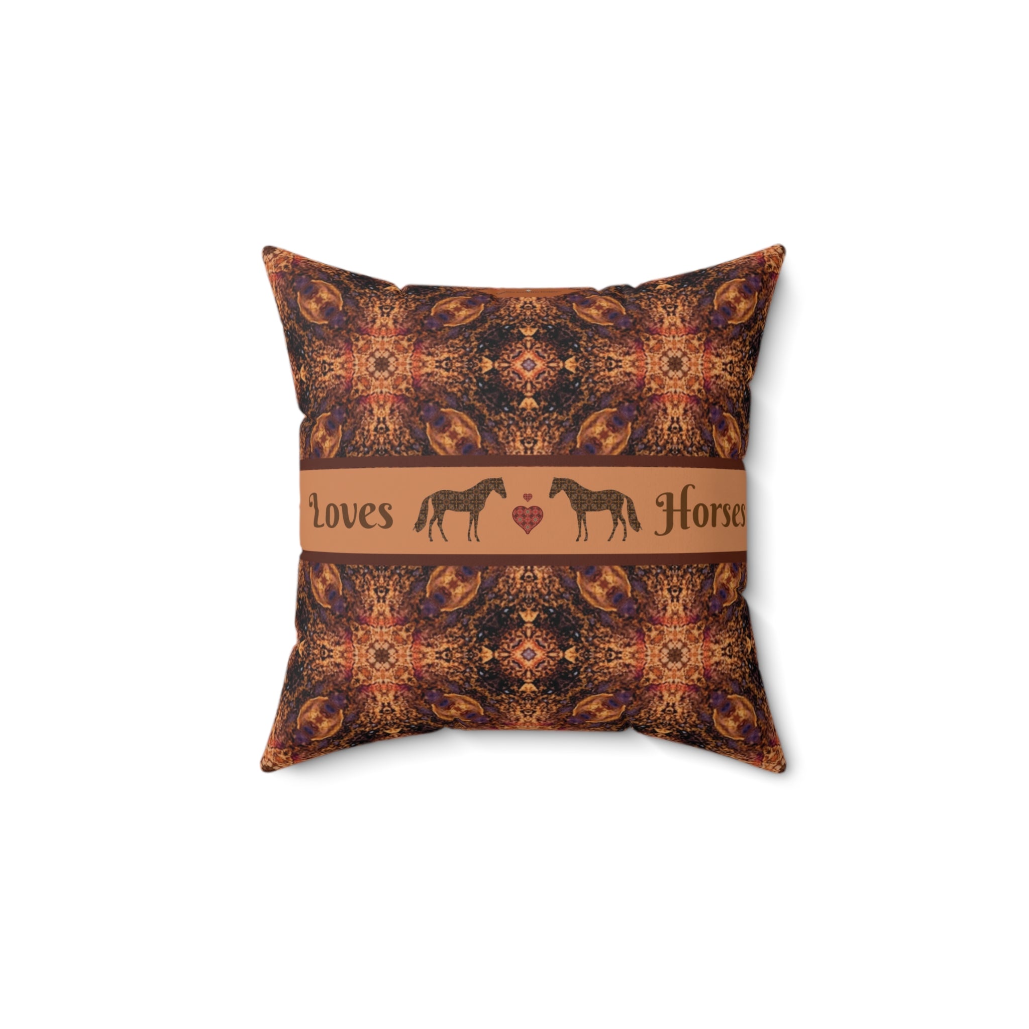 Loves Horses Faux Suede Square Pillow